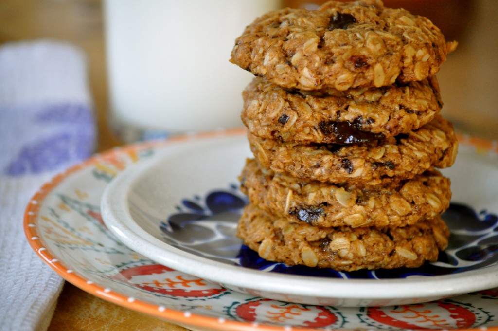 Almond Butter Oatmeal and Dark Chocolate Chip Cookies | Once Upon a Recipe