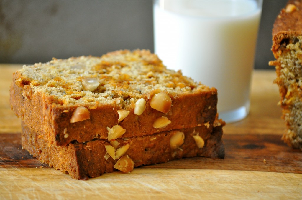 Browned Butter Banana Bread with Macadamia Nuts and Cinnamon Chips | Once Upon a Recipe