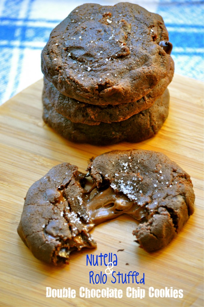 Nutella & Rolo Stuffed Double Chocolate Chip Cookies | Once Upon a Recipe