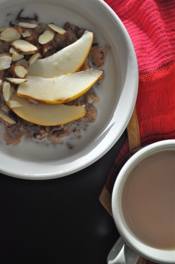 Pear and Almond Crockpot Steel Cut Oats | Once Upon a Recipe