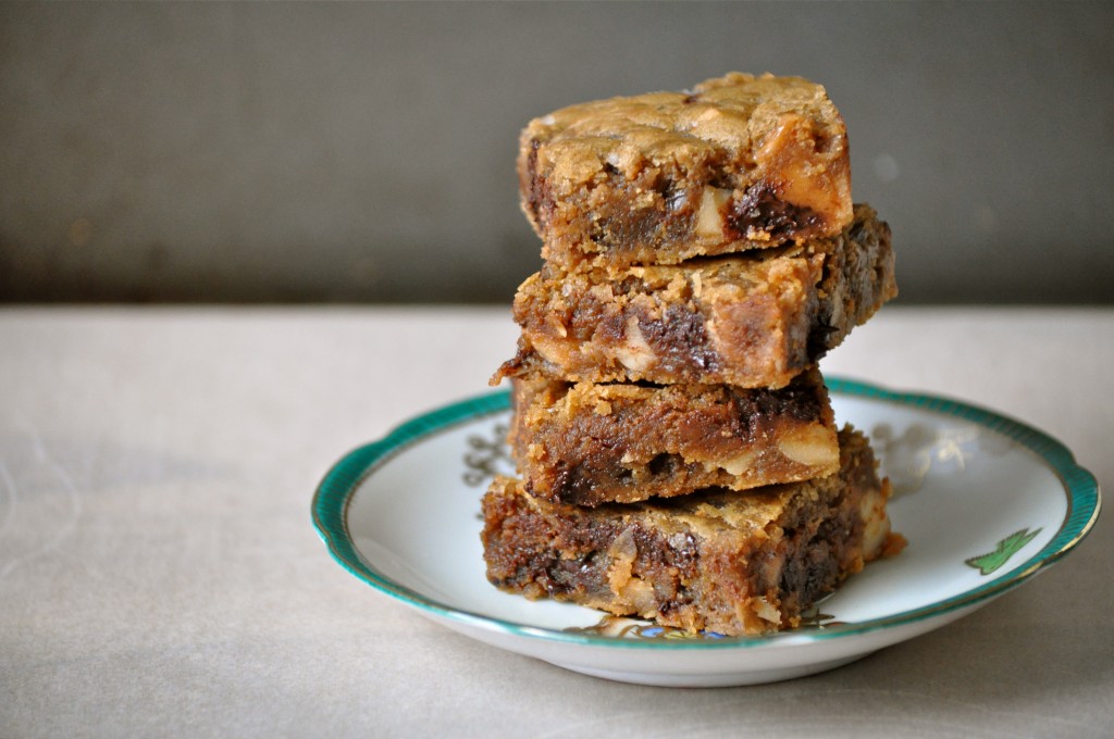 Brown Butter Blondies with Macadamia Nuts, Caramel, and Dark Chocolate | Once Upon a Recipe
