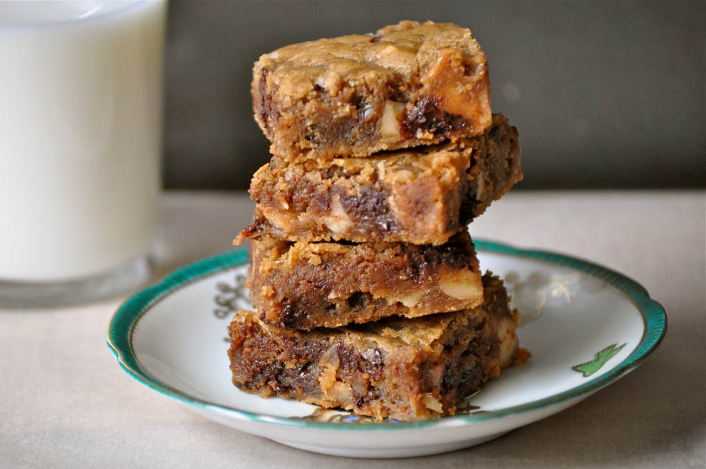 Brown Butter Blondies with Macadamia Nuts, Caramel, and Dark Chocolate | Once Upon a Recipe