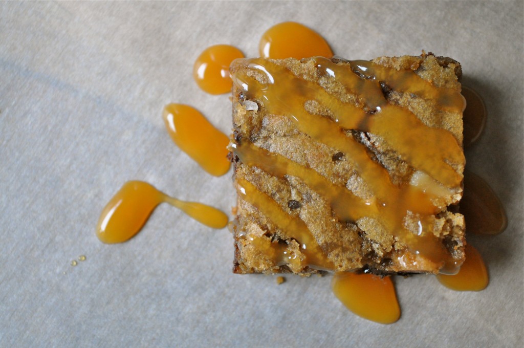 Brown Butter Blondies with Macadamia Nuts, Caramel, and Dark Chocolate | Once Upon a Recipe