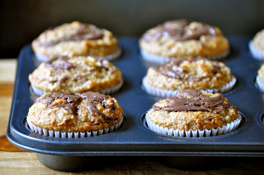 Banana Wheat Germ Muffins with Nutella Swirl | Once Upon a Recipe