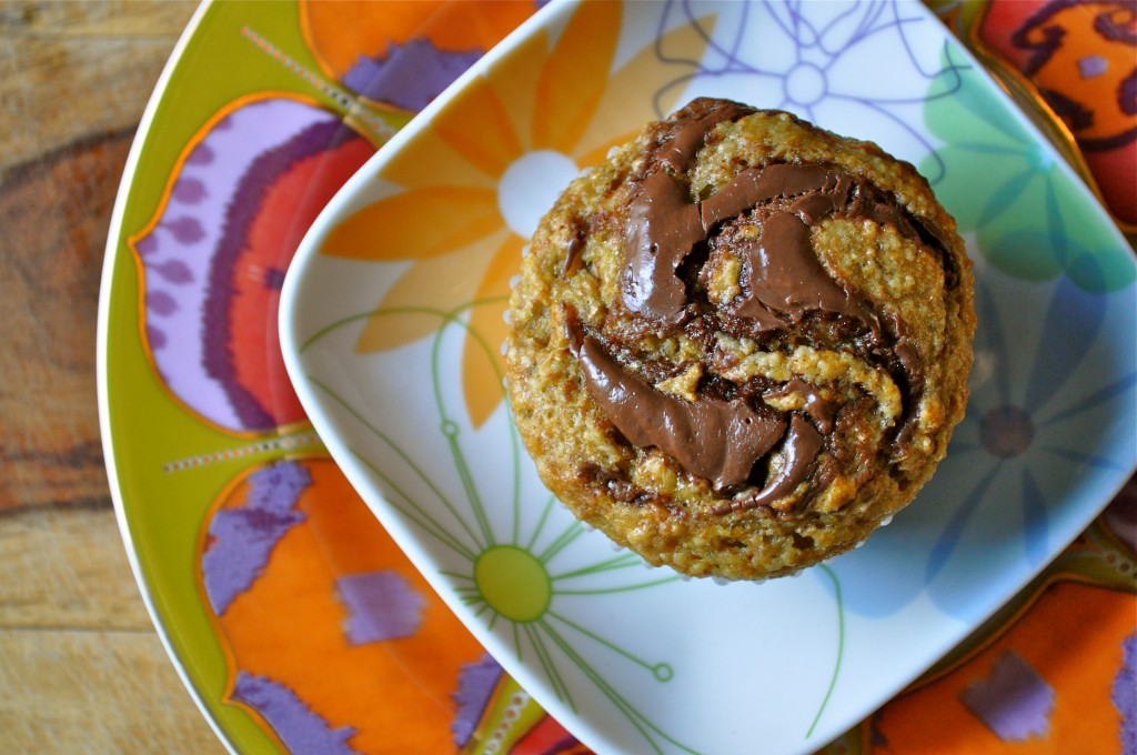 Banana Wheat Germ Muffins with Nutella Swirl | Once Upon a Recipe