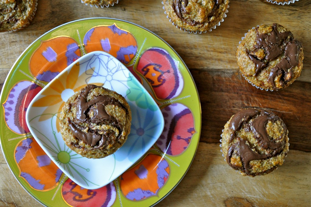 Banana Wheat Germ Muffins with Nutella Swirl | Once Upon a Recipe