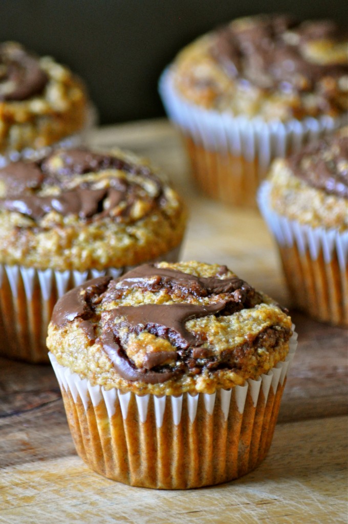Banana Wheat Germ Muffins with Nutella Swirl | Once Upon a Recipe