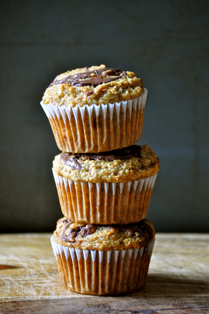 Banana Wheat Germ Muffins with Nutella Swirl | Once Upon a Recipe