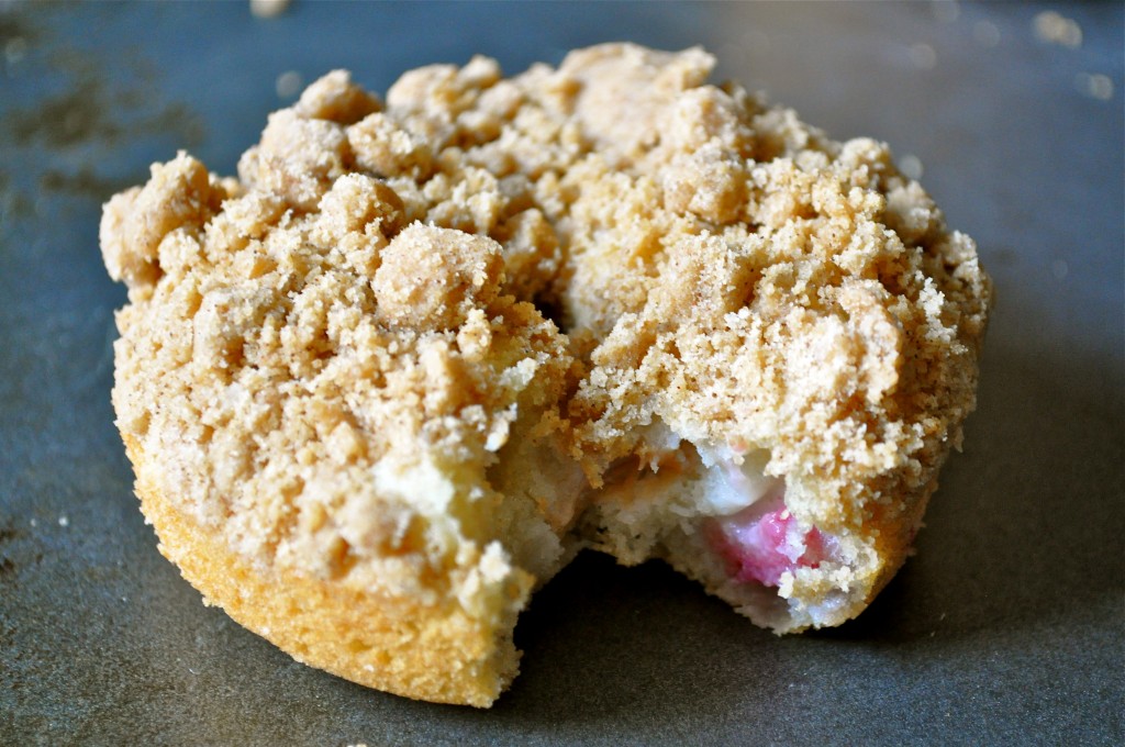 Rhubarb Crumble Baked Donuts | Once Upon a Recipe