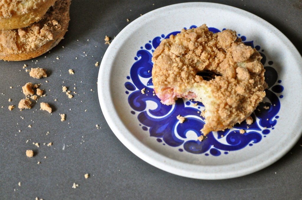 Rhubarb Crumble Baked Donuts | Once Upon a Recipe