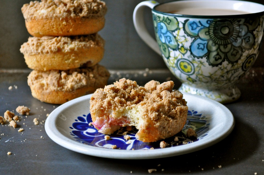 Rhubarb Crumble Baked Donuts | Once Upon a Recipe