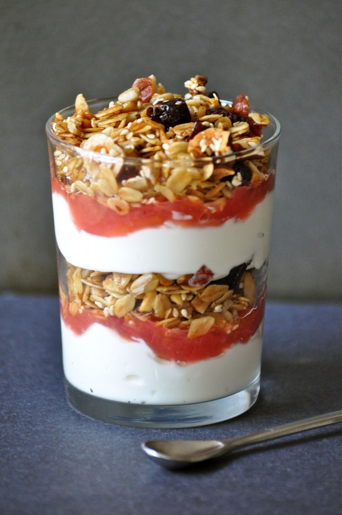 Cherry Hazelnut Granola + Granola Rhubarb Yogurt Parfaits | Once Upon a Recipe