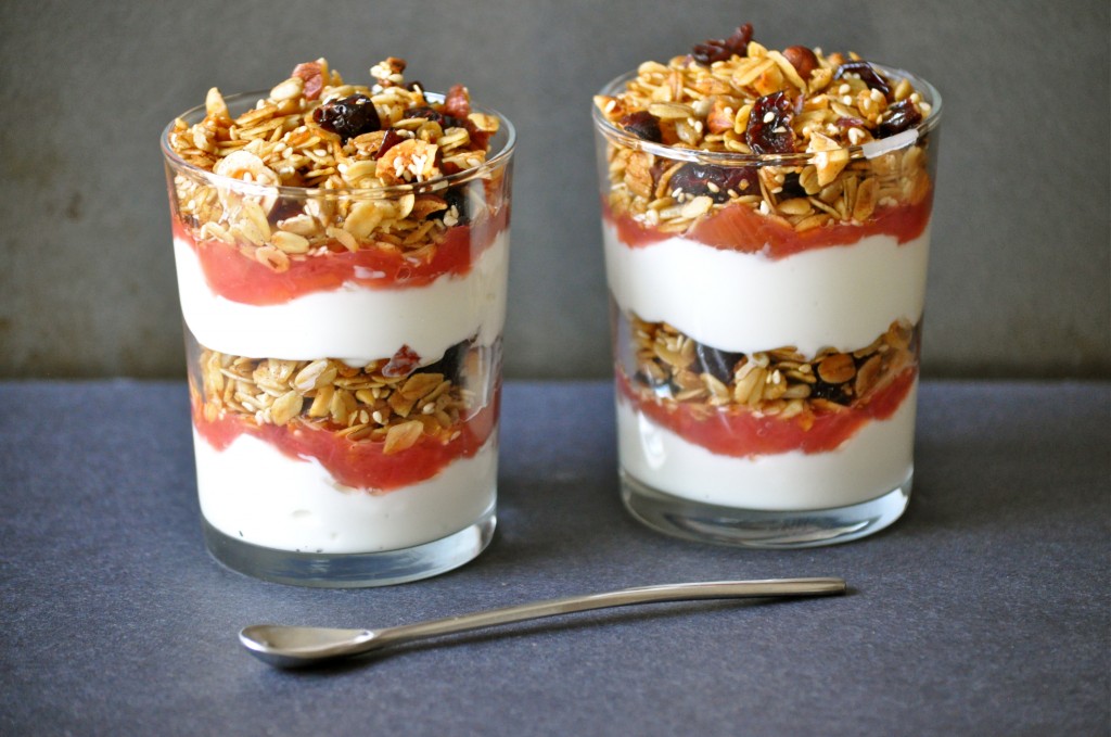 Cherry Hazelnut Granola + Granola Rhubarb Yogurt Parfaits | Once Upon a Recipe