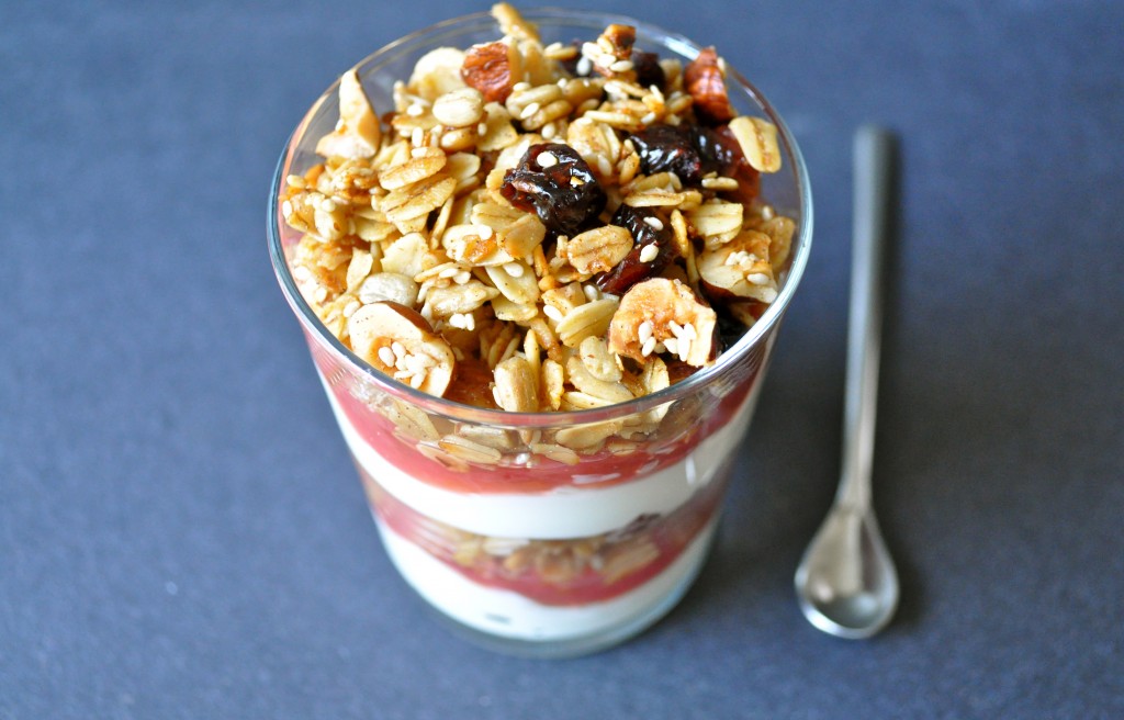 Cherry Hazelnut Granola + Granola Rhubarb Yogurt Parfaits | Once Upon a Recipe