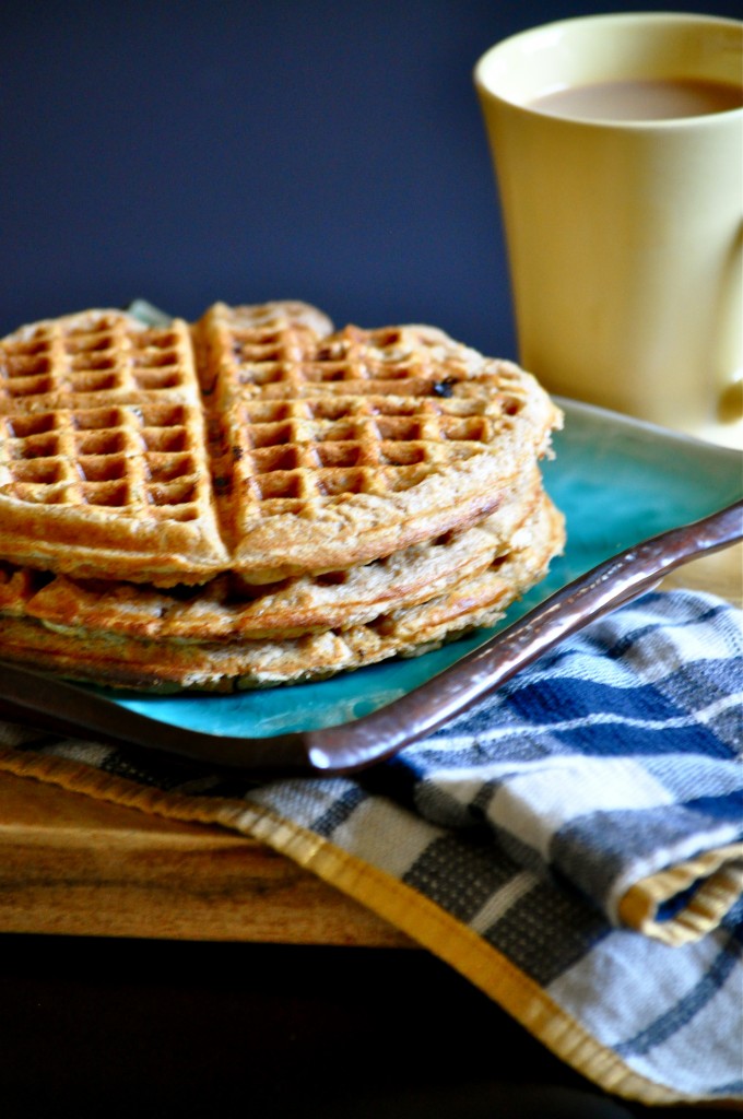 Whole Wheat & Oat Cinnamon Rhubarb Waffles | Once Upon a Recipe