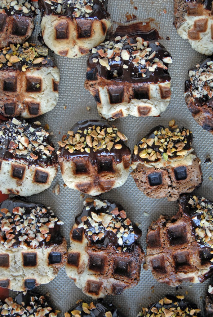 Chocolate Dipped Vanilla + Chocolate Waffle Cookies from The Frosted Vegan